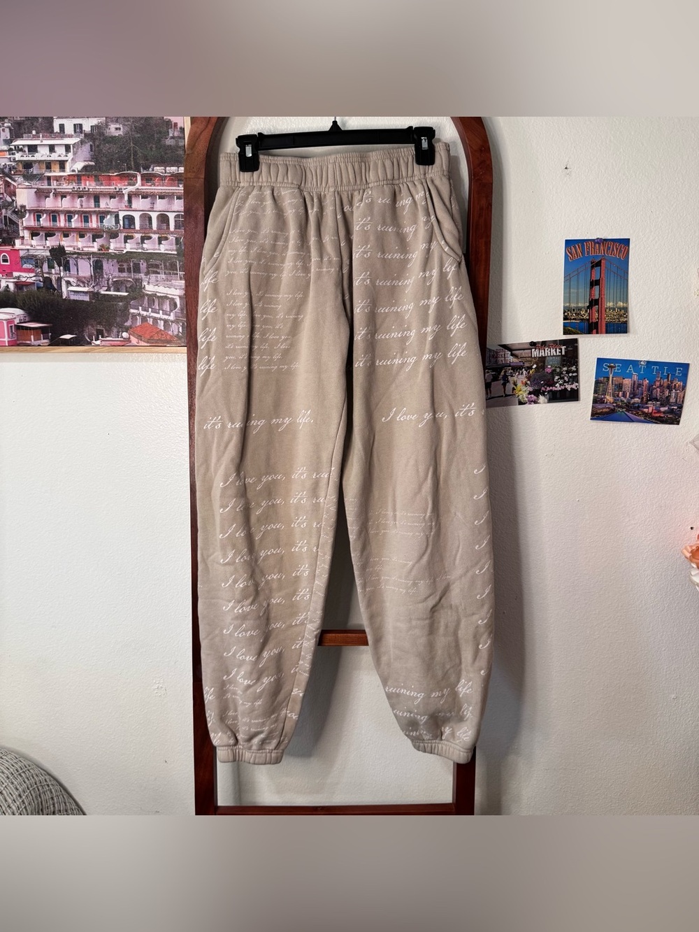 Taylor Swift "I Love You It's Ruining My Life" beige sweatpants - Picture 2 of 4